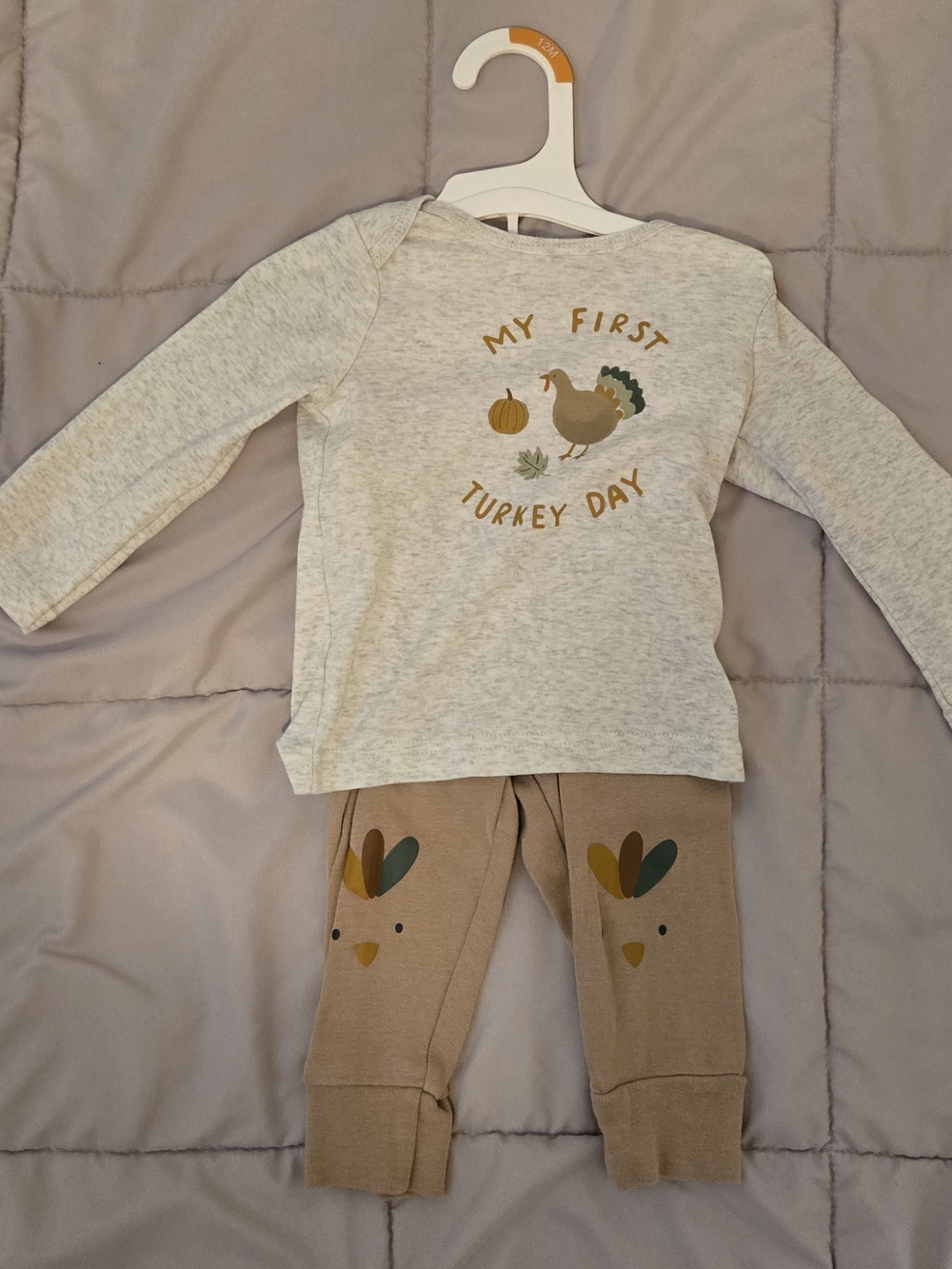 Carter's 'My First Turkey Day' Beige & Heather Top and Tan Pants Set